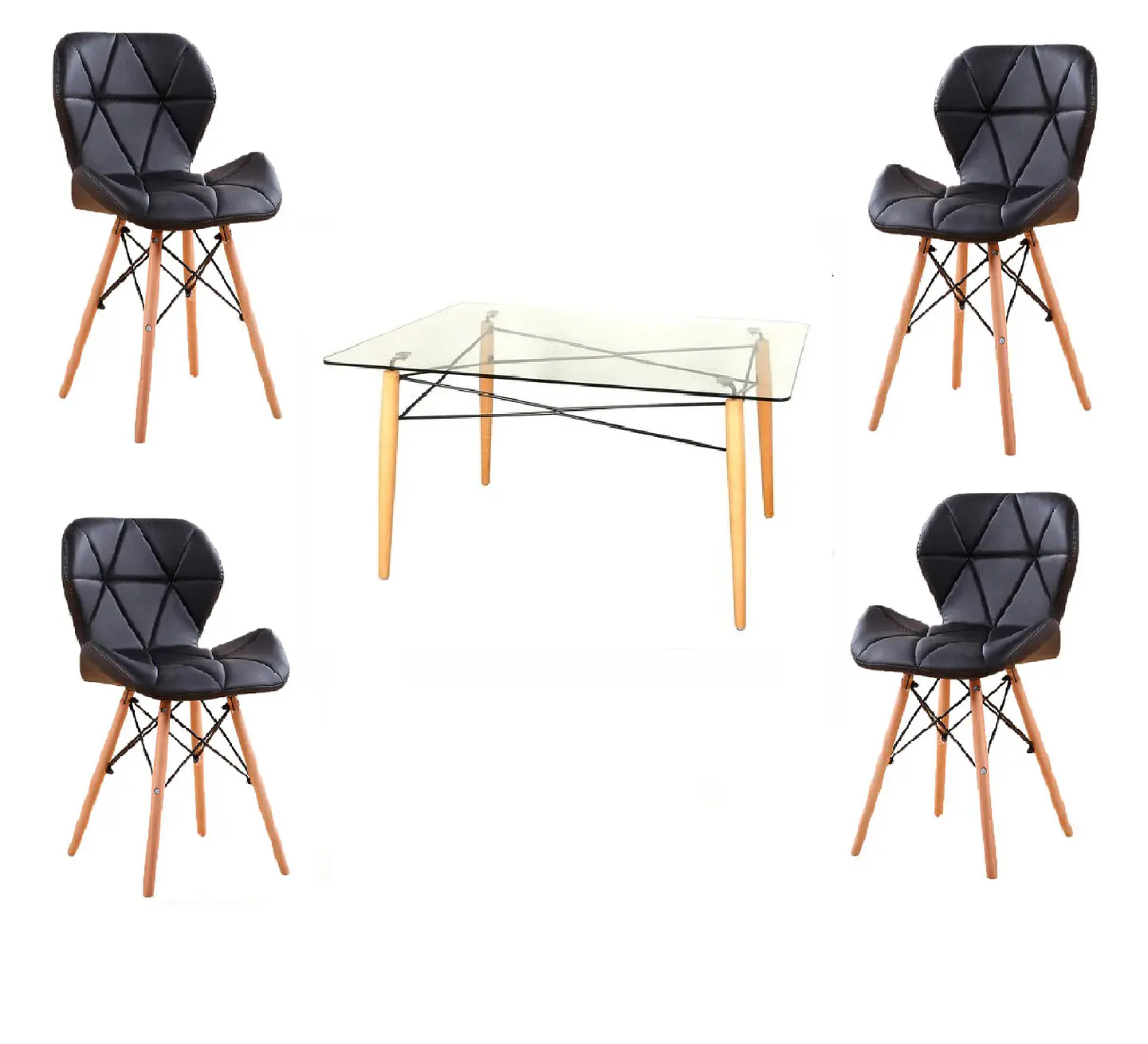 Mesa Rectangular europeo vidrio metal + 4 sillas mariposa ecocuero acolchada eames- comedor 140cm 3