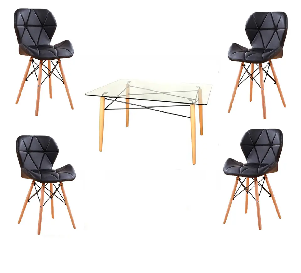 Mesa Rectangular europeo vidrio metal + 4 sillas mariposa ecocuero acolchada eames- comedor 140cm 3