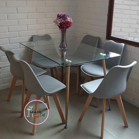 Comedor Rectangular Vidrio 6 Sillas Tulip – Mesa 100cm