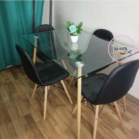 Comedor Rectangular Vidrio 4 Sillas Eames – Mesa 120cm