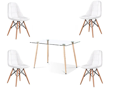 Comedor Rectangular Vidrio 4 Sillas Eames – Mesa 120cm