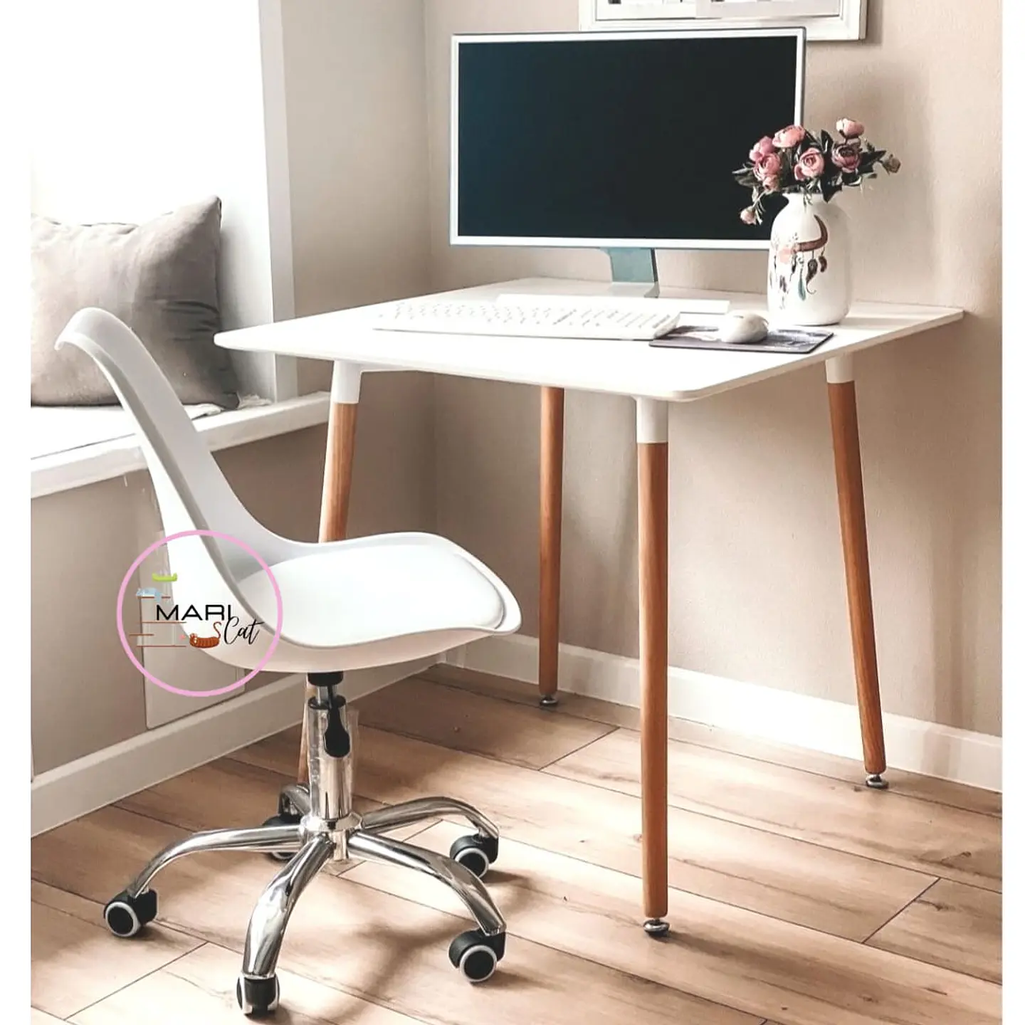 Pack Escritorio para Estudio + Silla Tulip MDF 80x80 cm 1