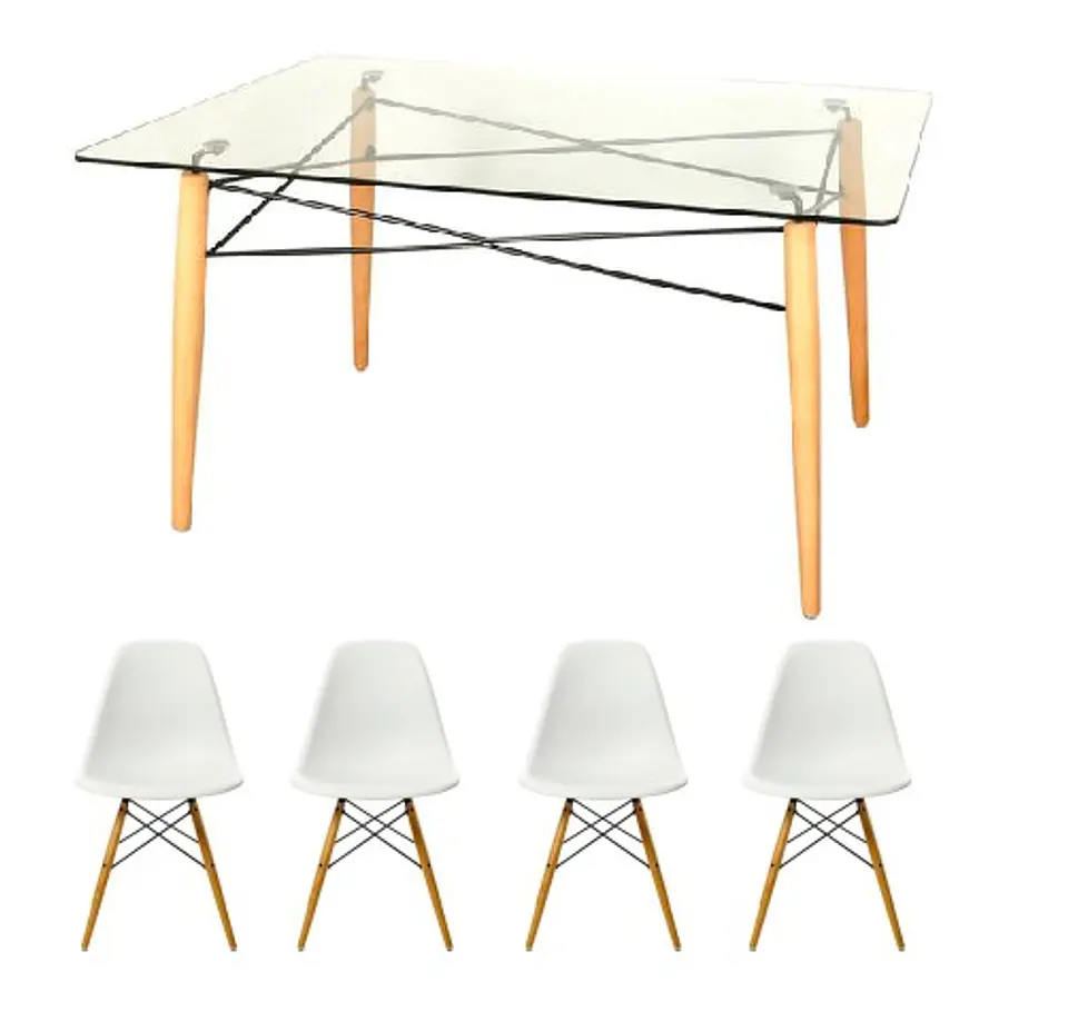 Comedor Rectangular Vidrio 4 Sillas Nordic – Mesa 140x90cm 6