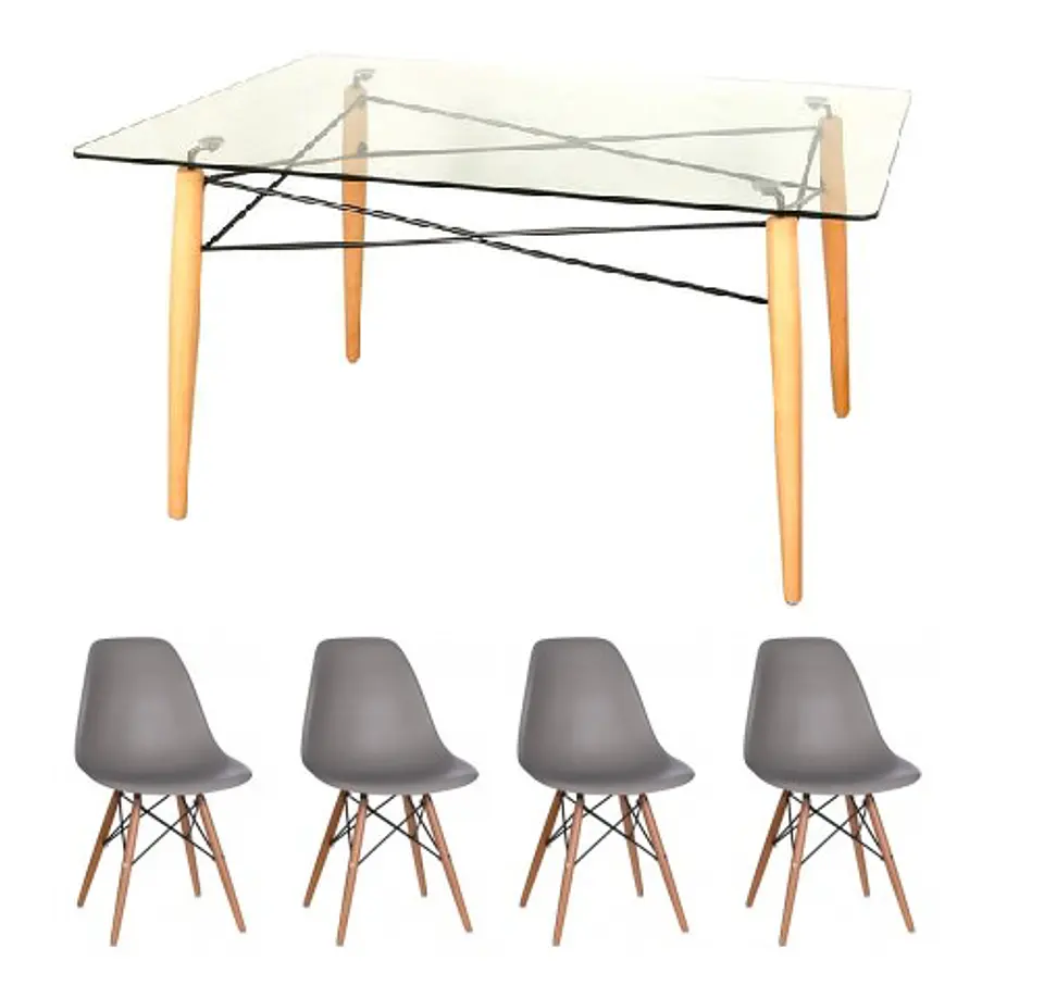 Comedor Rectangular Vidrio 4 Sillas Nordic – Mesa 140x90cm 4