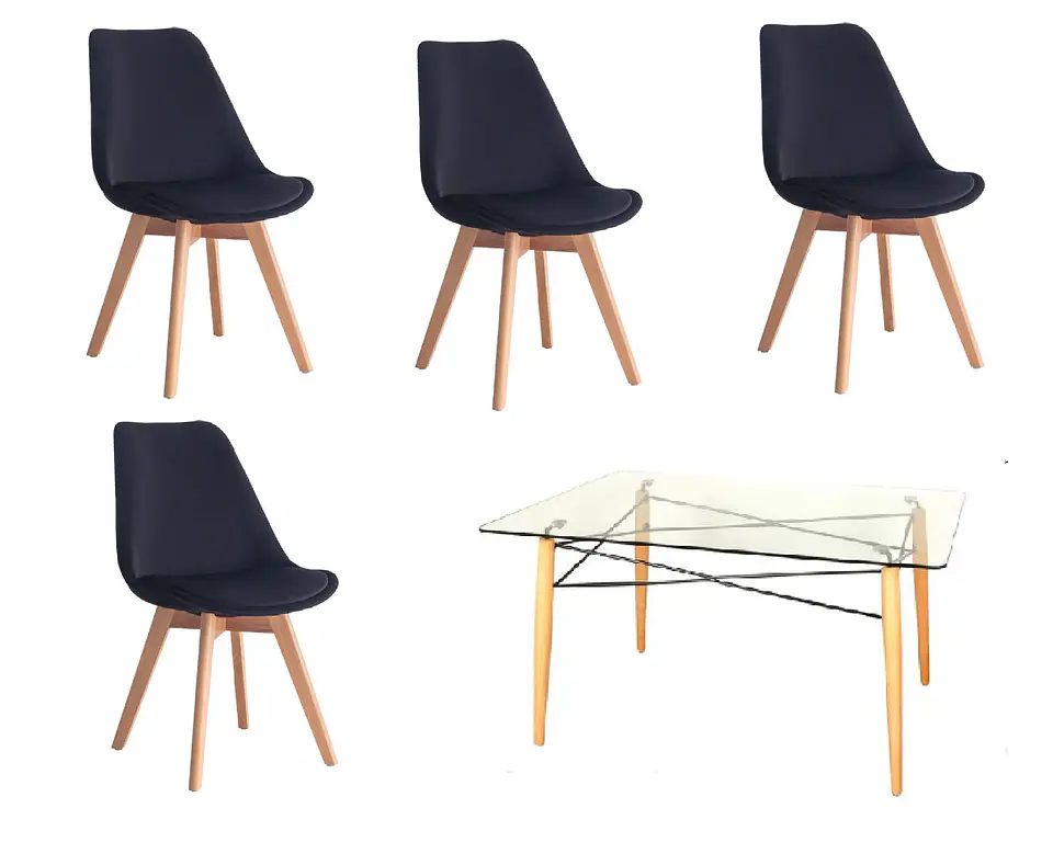 Mesa Rectangular europeo vidrio + 4 sillas tulip polipropileno con cojin - comedor 140cm 7