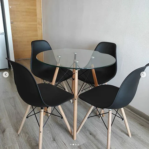 Comedor Redondo Vidrio 4 Sillas Eames – Mesa 80cm