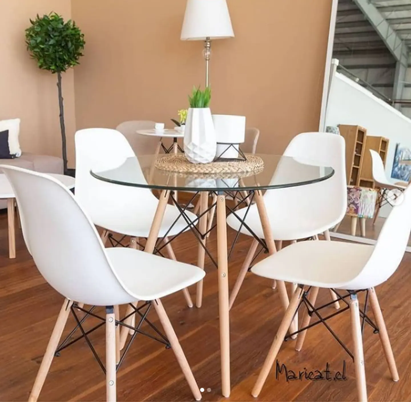 Mesa Eames Redonda de Vidrio + 4 Sillas Eames – Comedor 80cm 4