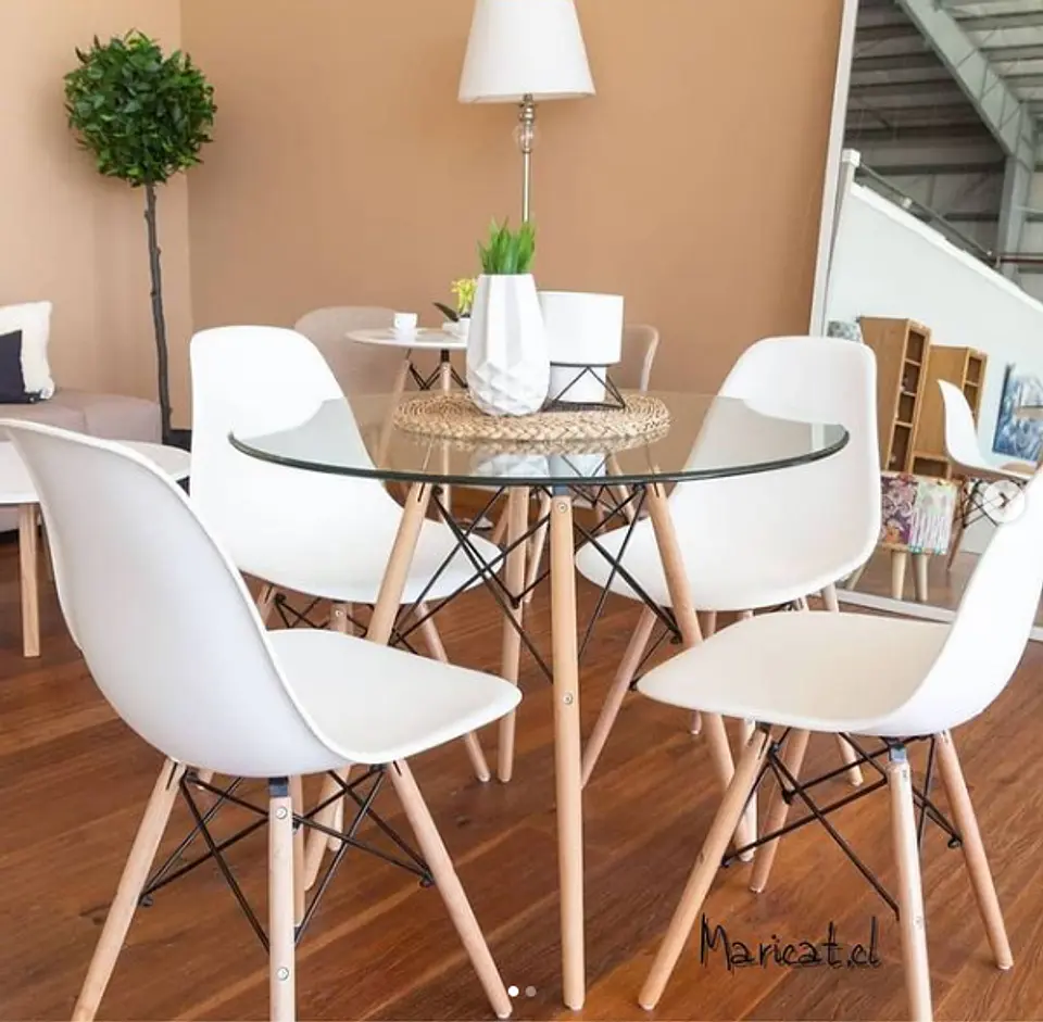 Mesa Eames Redonda de Vidrio + 4 Sillas Eames – Comedor 80cm 4