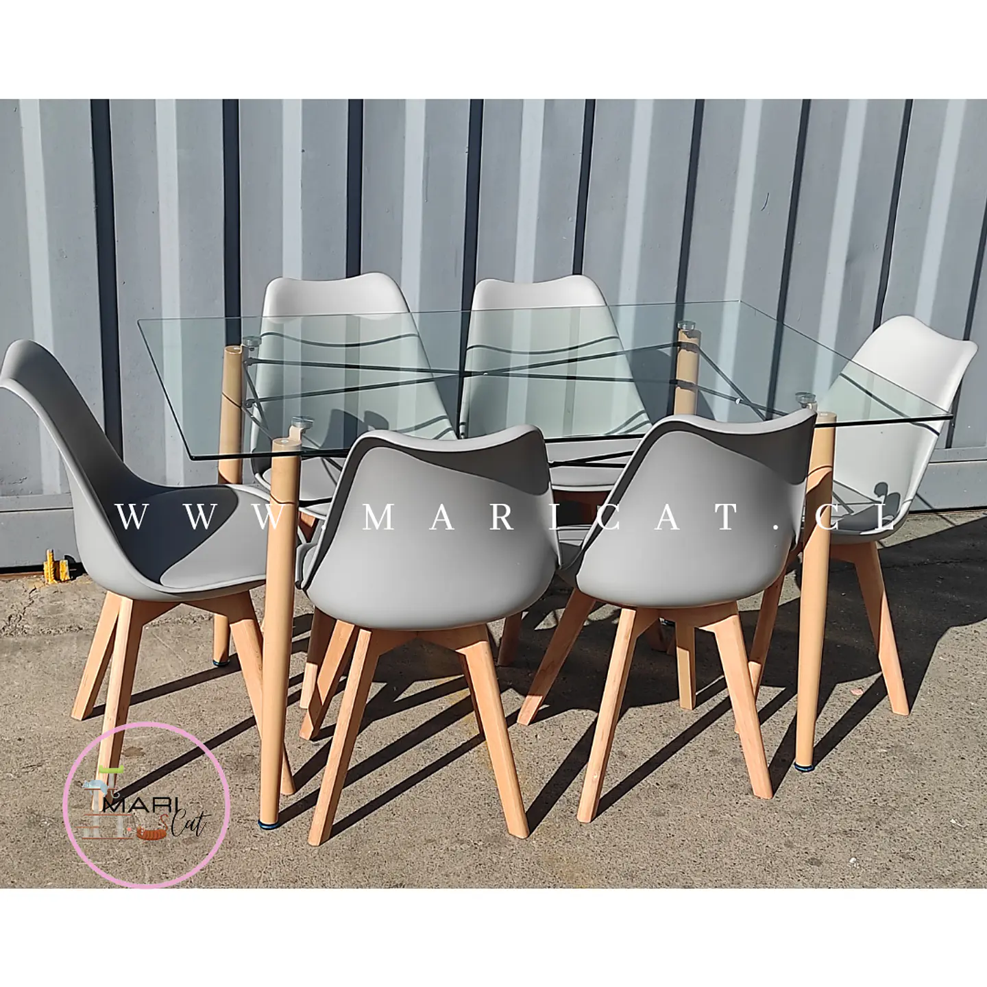Mesa Rectangular europeo vidrio + 6 sillas tulip polipropileno con cojin - comedor 140cm 4