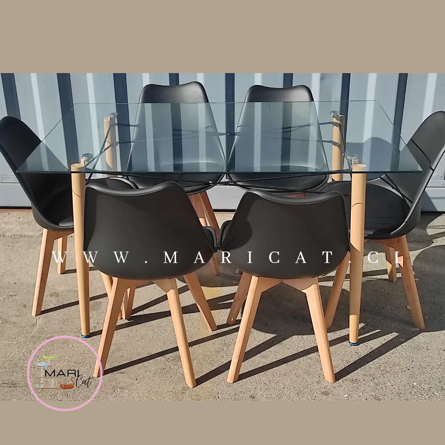 Mesa Rectangular europeo vidrio + 6 sillas tulip polipropileno con cojin - comedor 140cm 6
