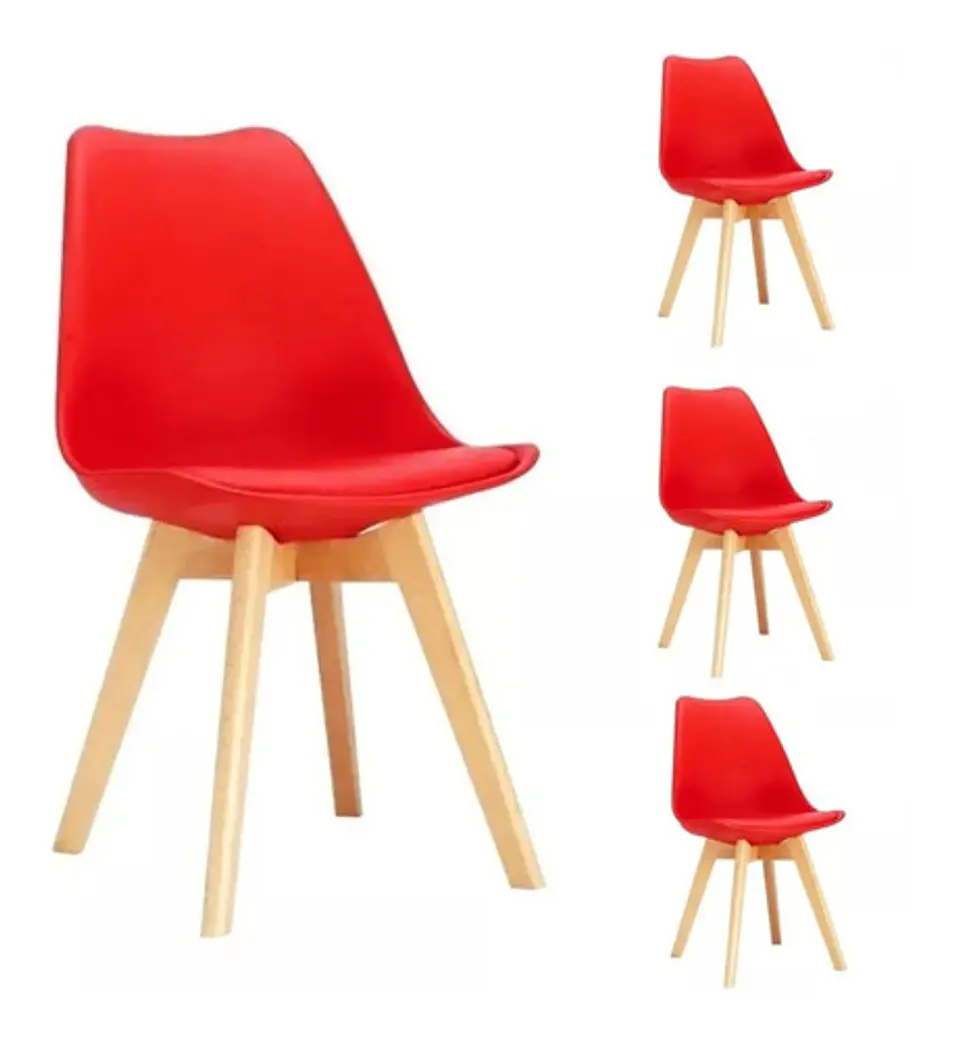 Pack 4 Sillas Tulip Asiento Polipropileno Cojín Eco Cuero  3