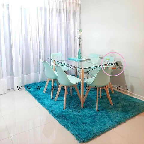 Mesa Rectangular europeo vidrio + 6 sillas tulip polipropileno con cojin - comedor 140cm