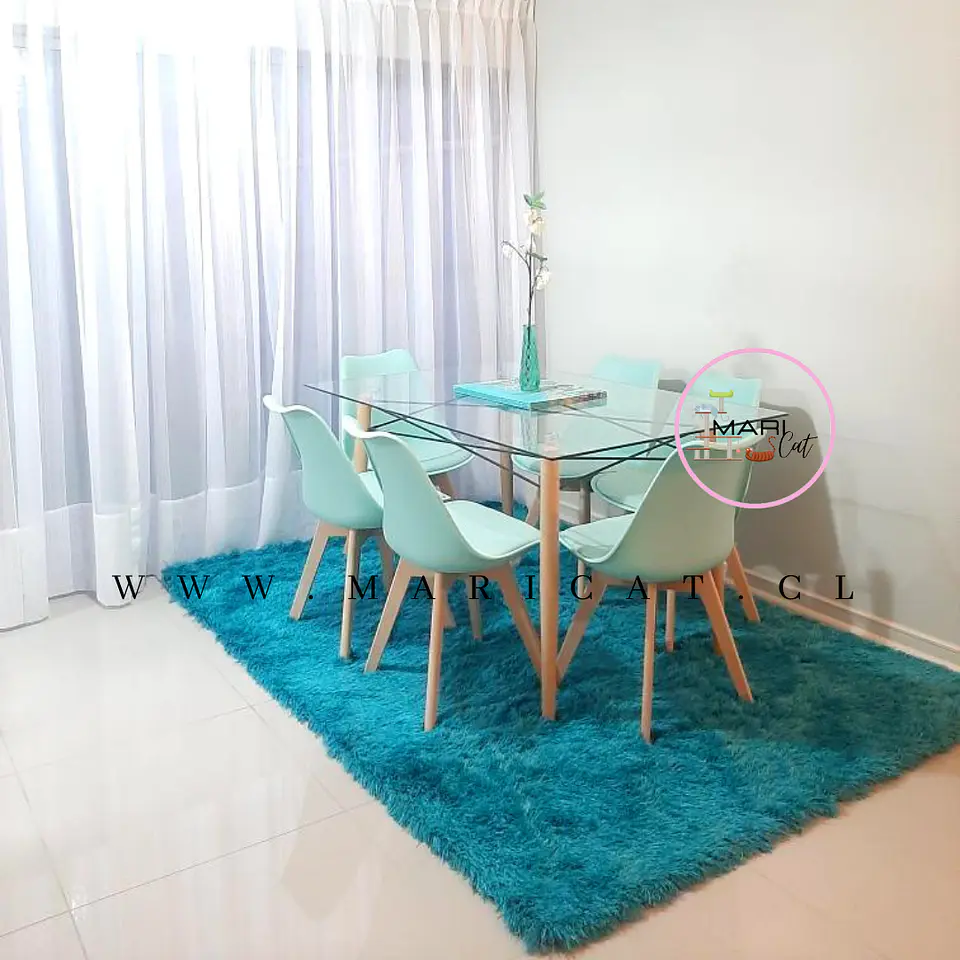 Mesa Rectangular europeo vidrio + 6 sillas tulip polipropileno con cojin - comedor 140cm 1