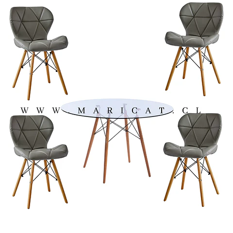 Comedor Redondo Vidrio 4 Sillas Mariposa – Mesa 100cm