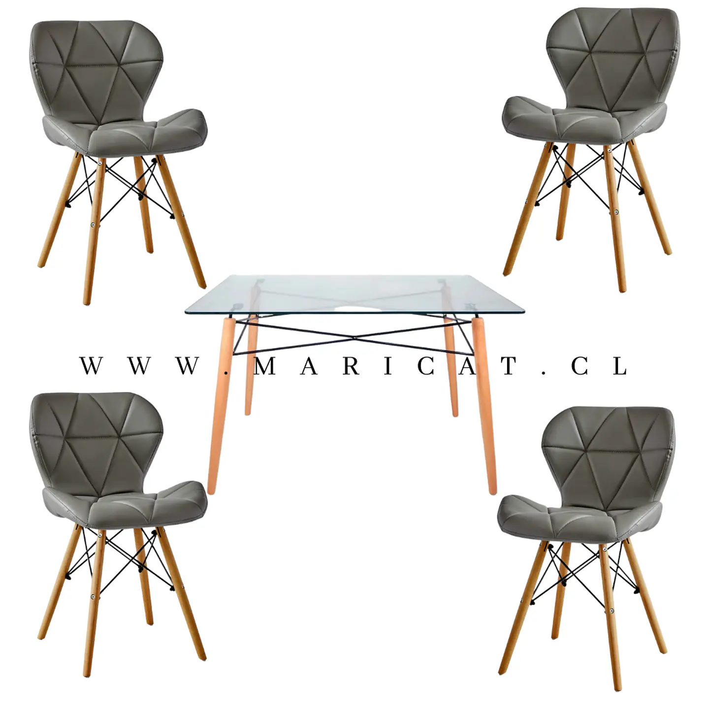 Mesa Rectangular europeo vidrio metal + 4 sillas mariposa ecocuero acolchada eames- comedor 140cm 2