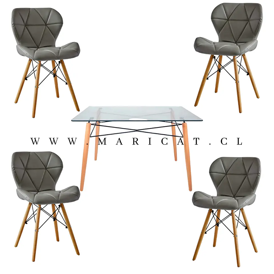 Mesa Rectangular europeo vidrio metal + 4 sillas mariposa ecocuero acolchada eames- comedor 140cm 2