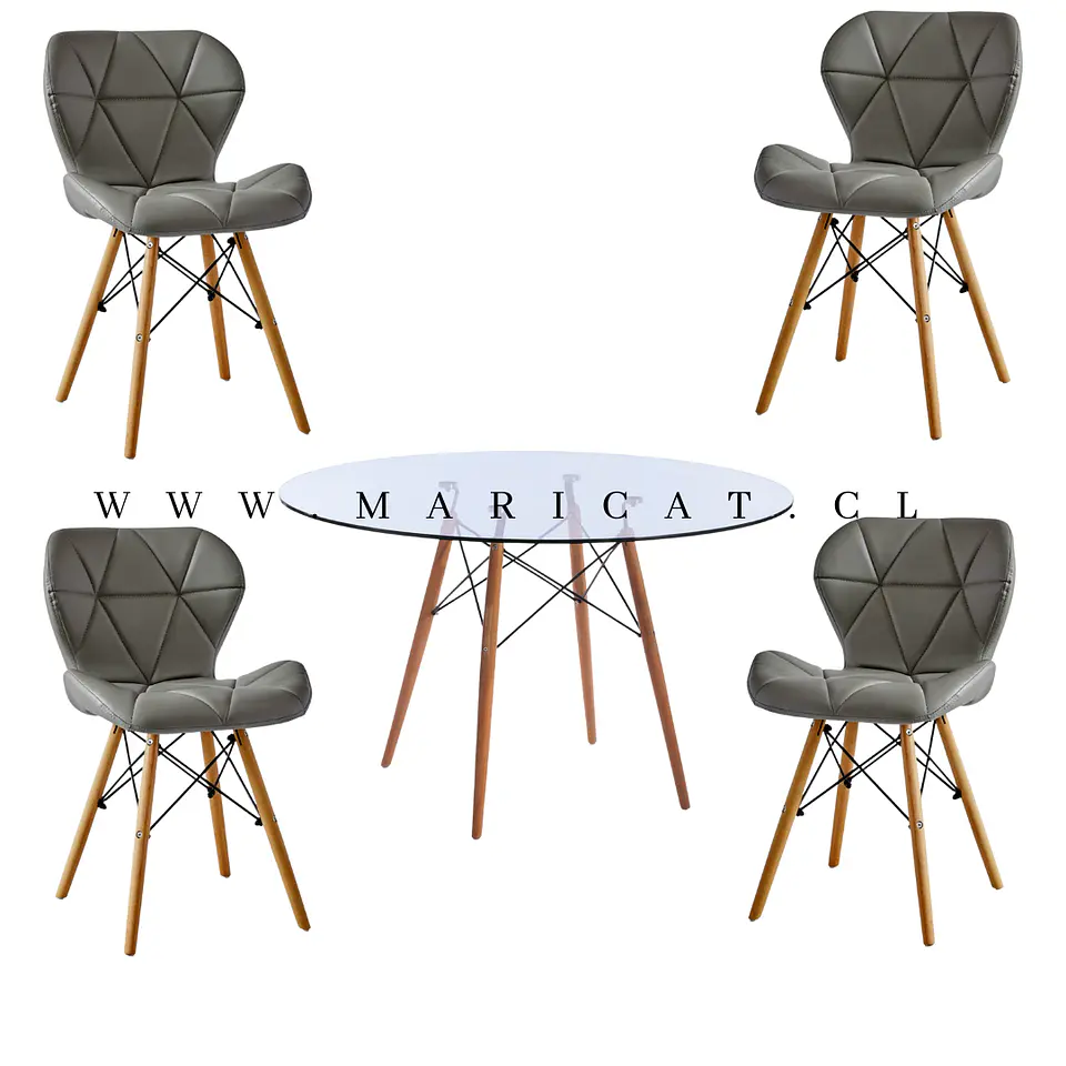Mesa Eames Redonda Vidrio +4 Sillas Mariposa – Comedor 80cm 2