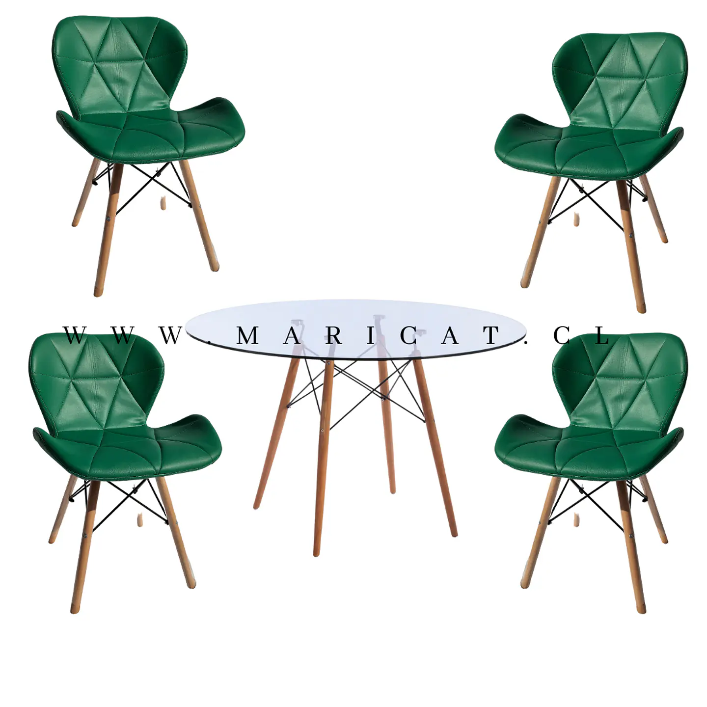 Mesa Eames Redonda Vidrio +4 Sillas Mariposa – Comedor 80cm 8