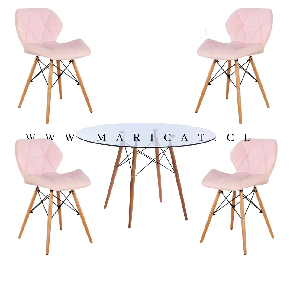 Mesa Eames Redonda Vidrio +4 Sillas Mariposa – Comedor 80cm 9