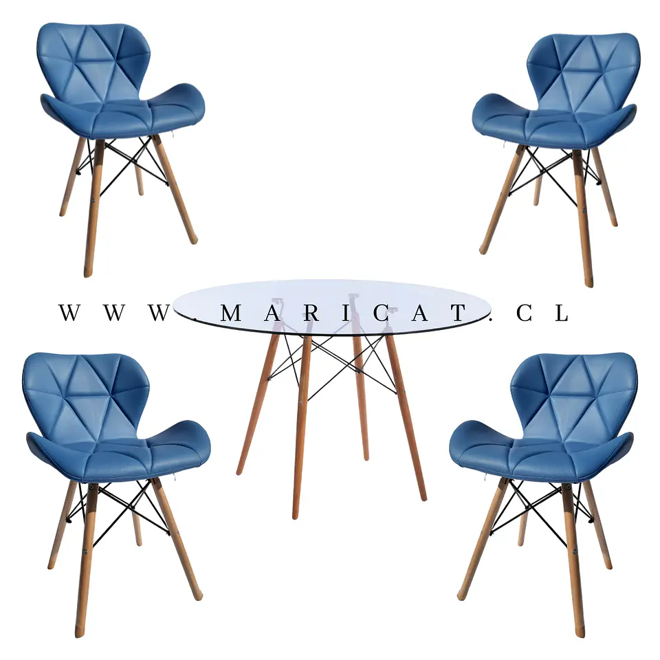 Mesa Eames Redonda Vidrio +4 Sillas Mariposa – Comedor 80cm 10