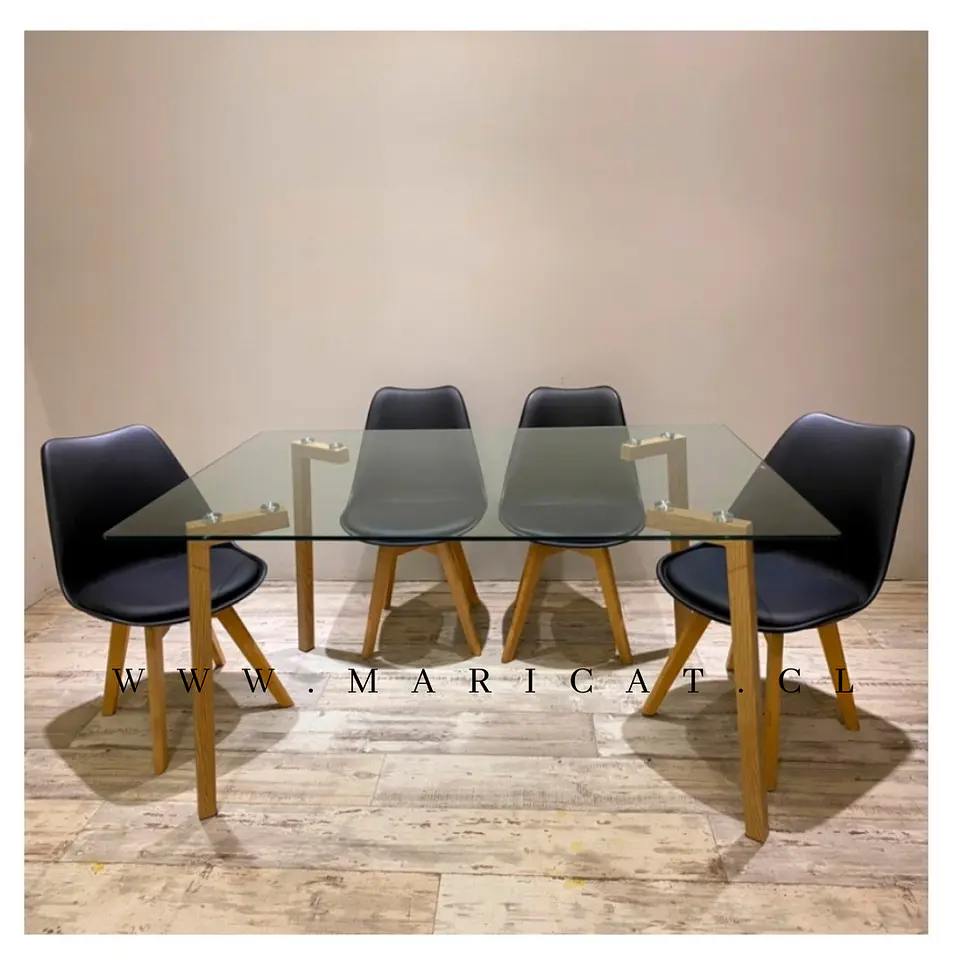 Mesa Rectangular Croacia Vidrio + 4 sillas tulip polipropileno con cojin- comedor 7