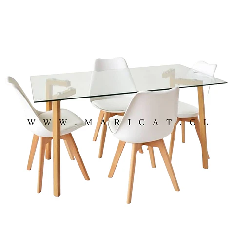 Comedor Rectangular Madera 4 Sillas Tulip – Mesa 100cm