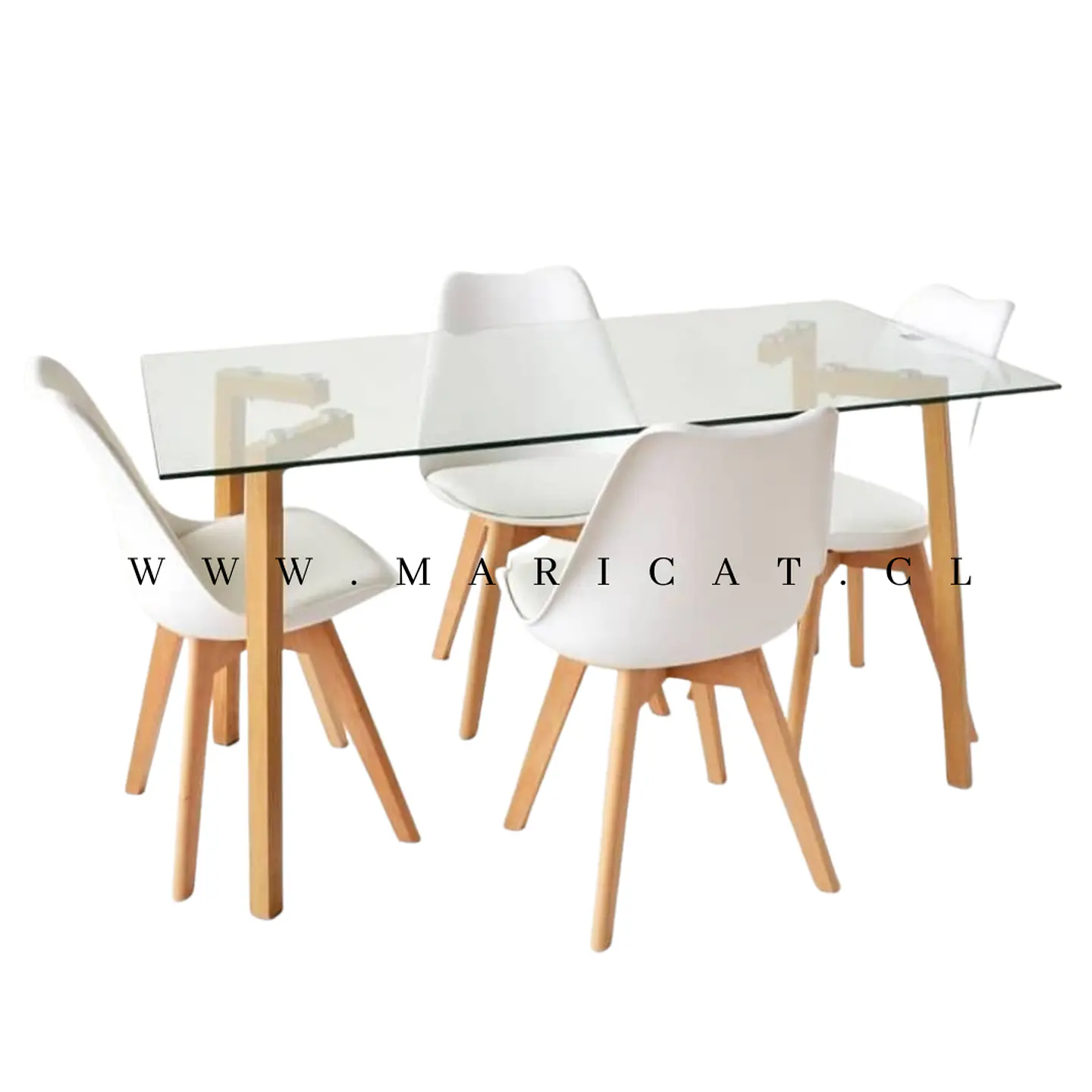Mesa Rectangular Croacia Vidrio + 4 sillas tulip polipropileno con cojin- comedor 3