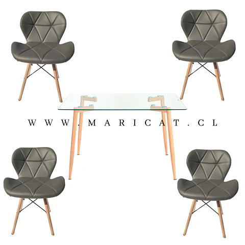 Comedor Redondo Madera 4 Sillas Mariposa – Mesa 100cm