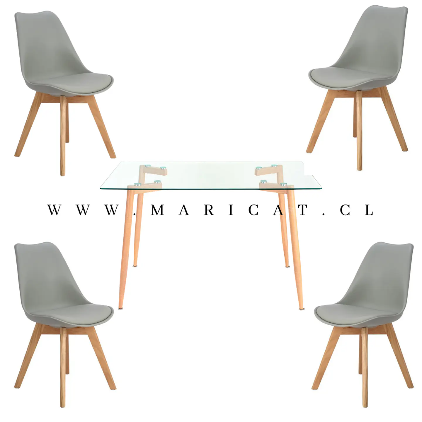 Mesa Rectangular Croacia Vidrio + 4 sillas tulip polipropileno con cojin- comedor 5