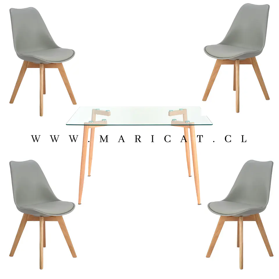 Mesa Rectangular Croacia Vidrio + 4 sillas tulip polipropileno con cojin- comedor 5