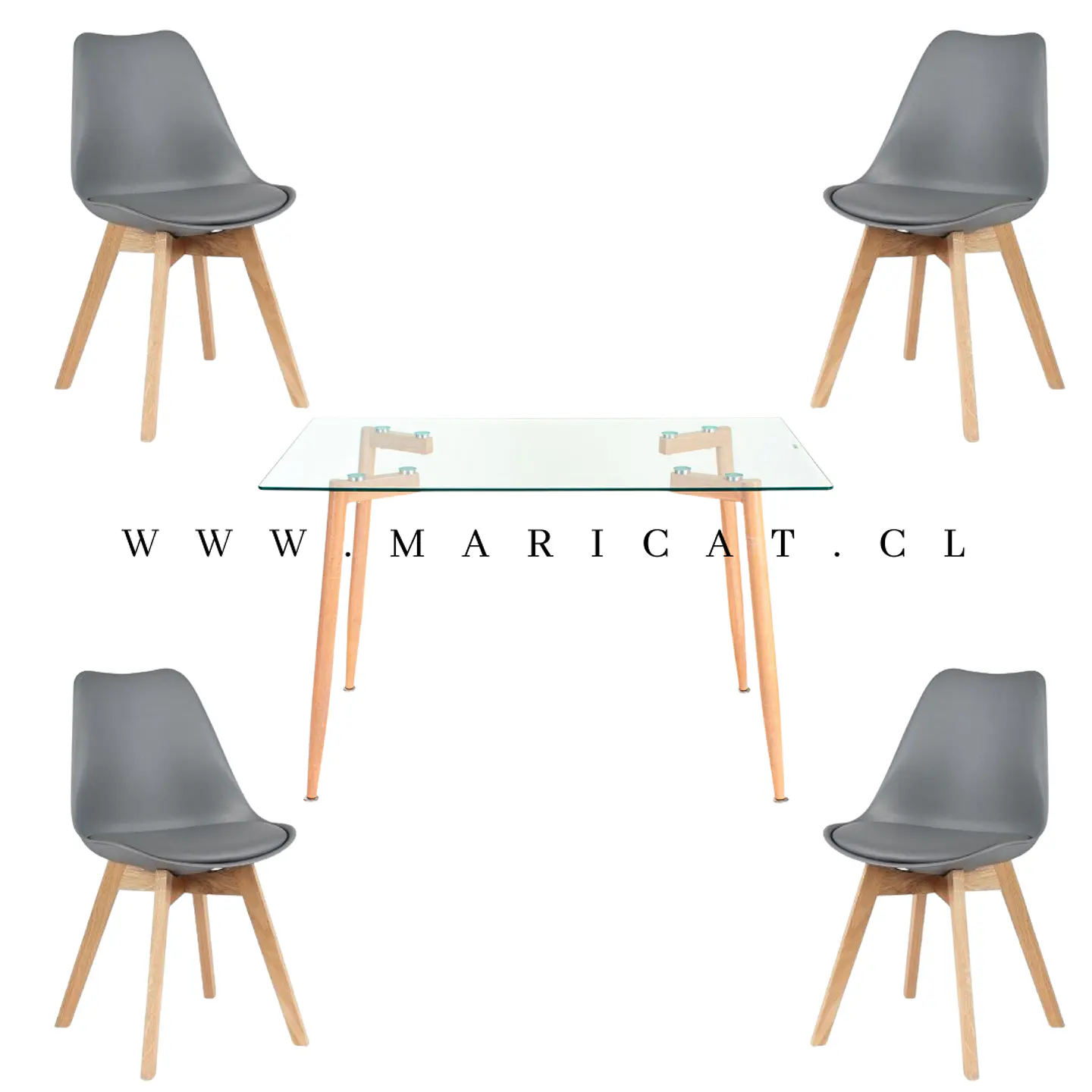 Mesa Rectangular Croacia Vidrio + 4 sillas tulip polipropileno con cojin- comedor 9