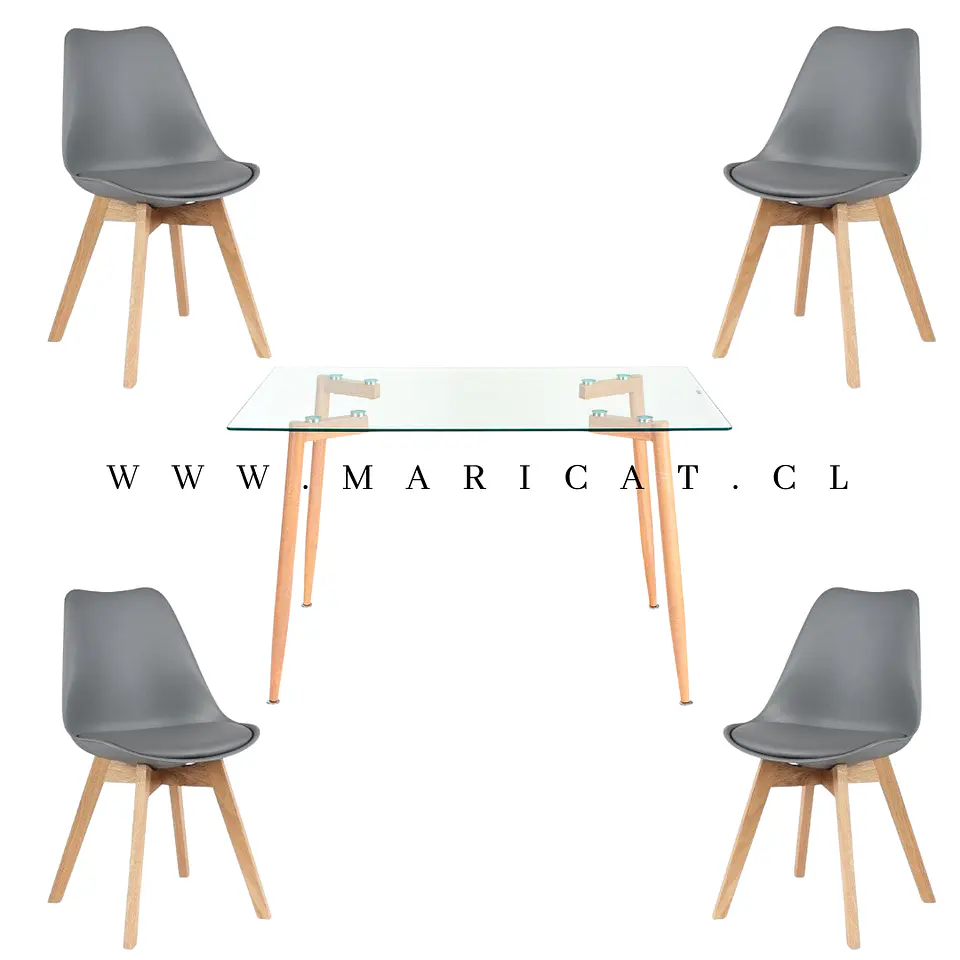Mesa Rectangular Croacia Vidrio + 4 sillas tulip polipropileno con cojin- comedor 9