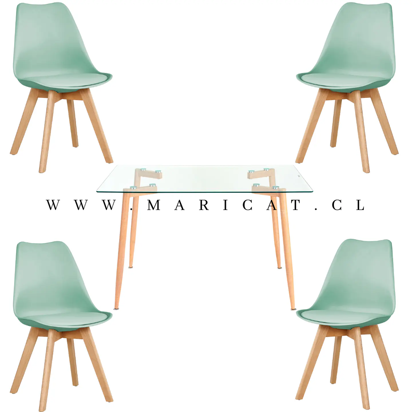 Mesa Rectangular Croacia Vidrio + 4 sillas tulip polipropileno con cojin- comedor 8