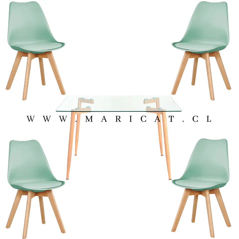 Mesa Rectangular Croacia Vidrio + 4 sillas tulip polipropileno con cojin- comedor 8