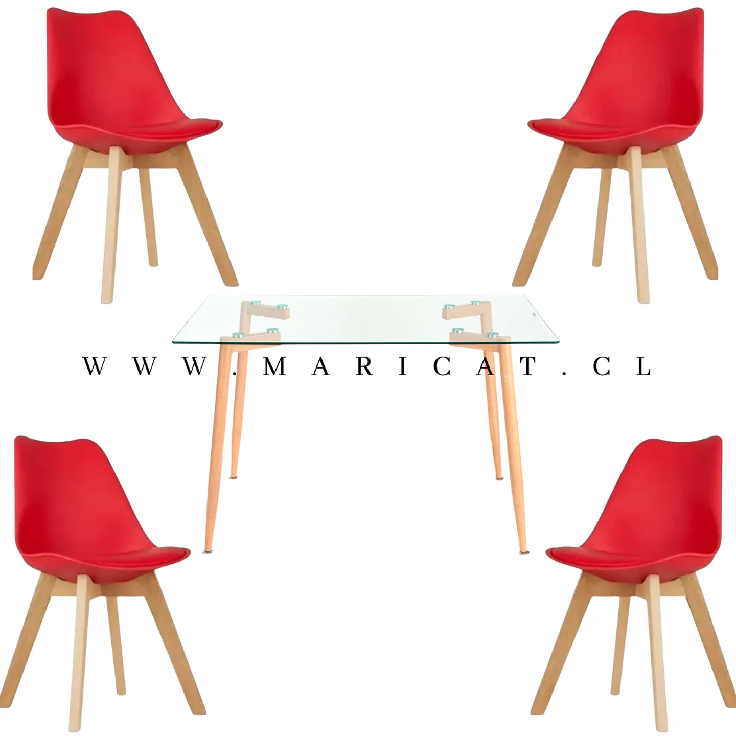 Mesa Rectangular Croacia Vidrio + 4 sillas tulip polipropileno con cojin- comedor 10