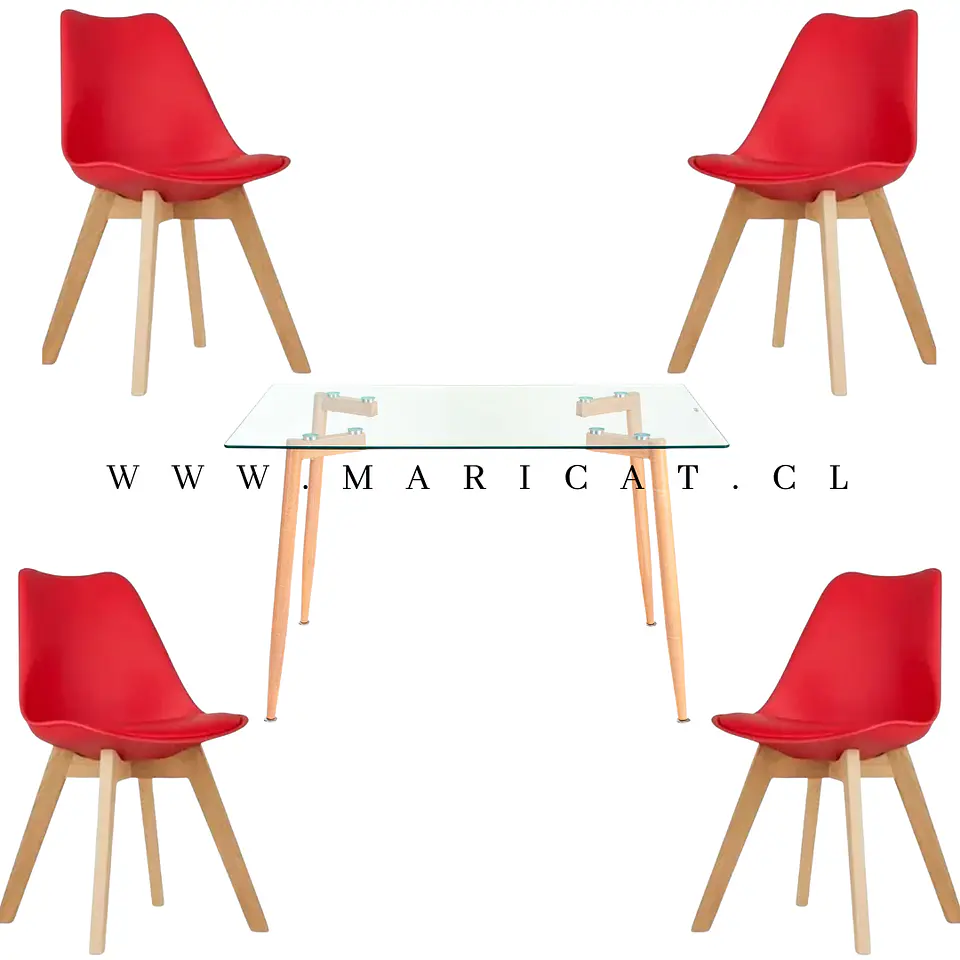 Mesa Rectangular Croacia Vidrio + 4 sillas tulip polipropileno con cojin- comedor 10