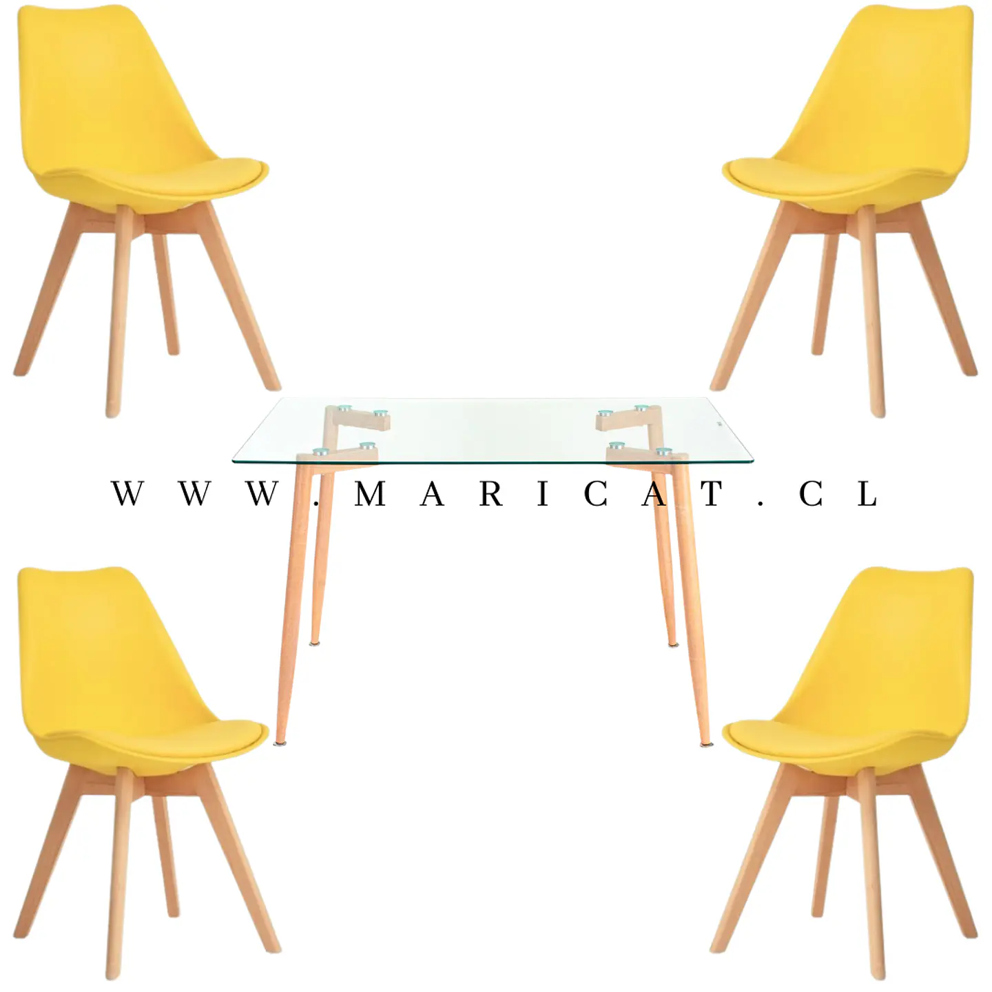 Mesa Rectangular Croacia Vidrio + 4 sillas tulip polipropileno con cojin- comedor 11