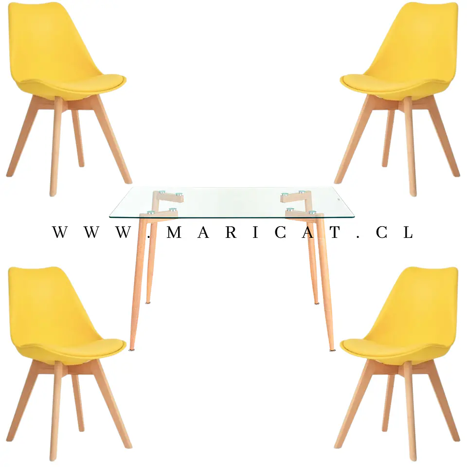 Mesa Rectangular Croacia Vidrio + 4 sillas tulip polipropileno con cojin- comedor 11
