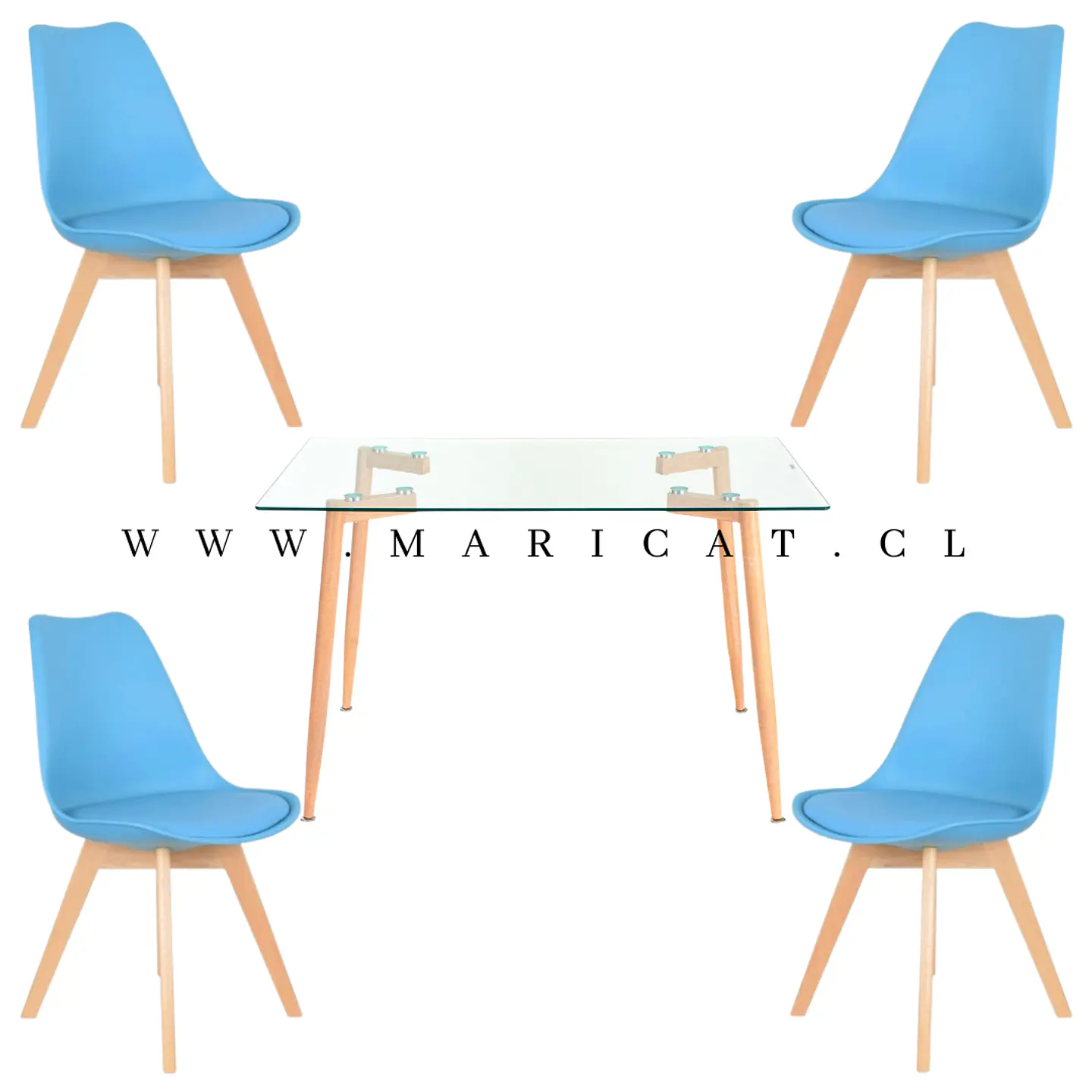 Mesa Rectangular Croacia Vidrio + 4 sillas tulip polipropileno con cojin- comedor 12