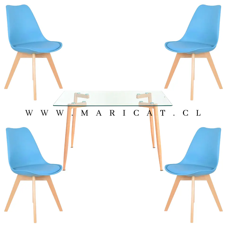 Mesa Rectangular Croacia Vidrio + 4 sillas tulip polipropileno con cojin- comedor 12