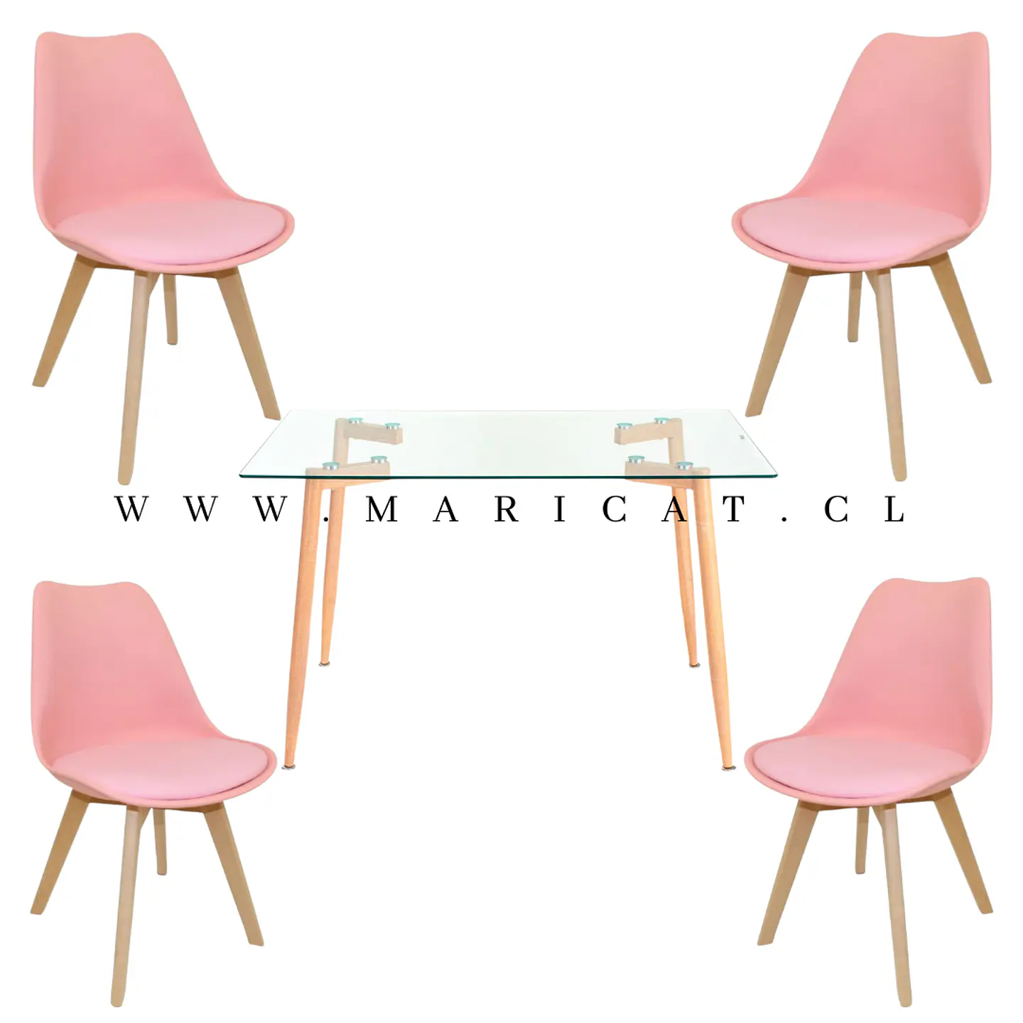 Mesa Rectangular Croacia Vidrio + 4 sillas tulip polipropileno con cojin- comedor 13