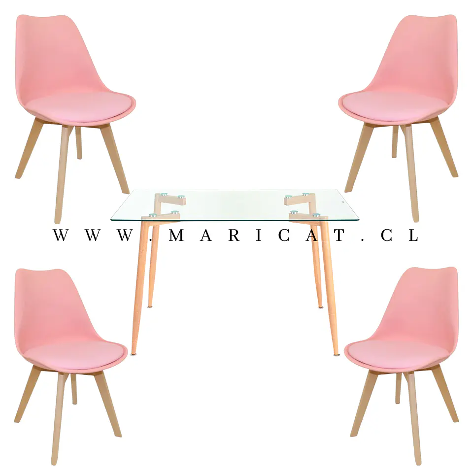 Mesa Rectangular Croacia Vidrio + 4 sillas tulip polipropileno con cojin- comedor 13