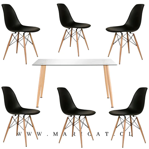 Comedor Rectangular Vidrio 6 Sillas Eames – Mesa 100cm