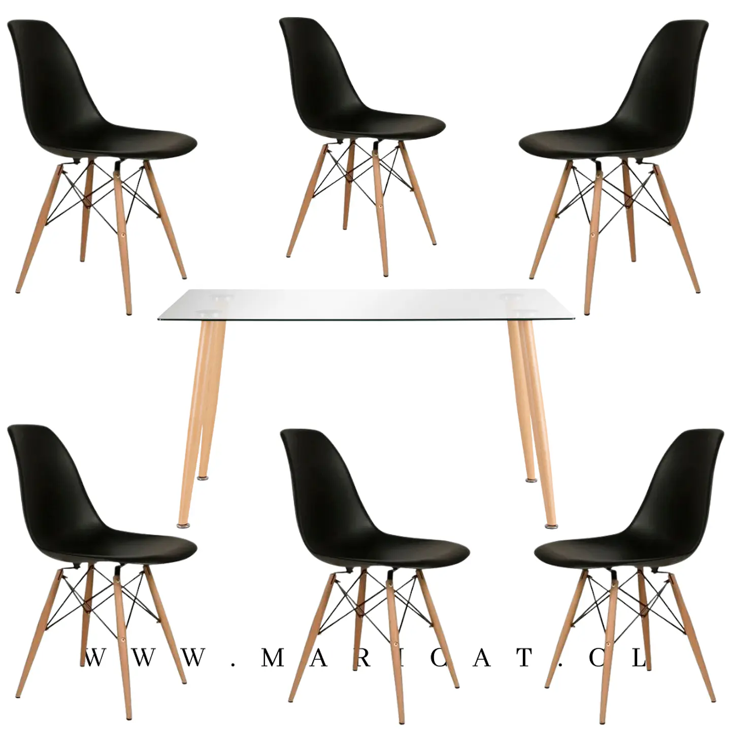 Comedor Rectangular Vidrio 6 Sillas Eames – Mesa 100cm 2