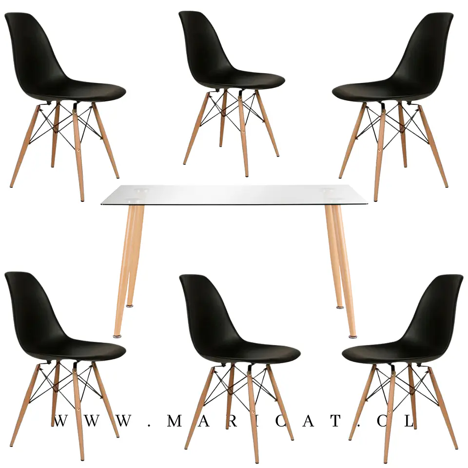 Comedor Rectangular Vidrio 6 Sillas Eames – Mesa 100cm 2