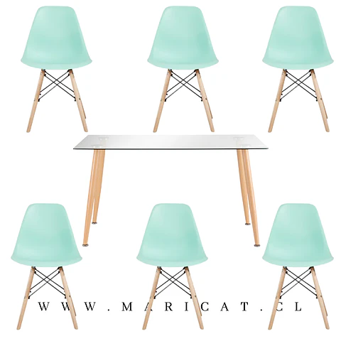 Comedor Rectangular Vidrio 6 Sillas Eames – Mesa 100cm