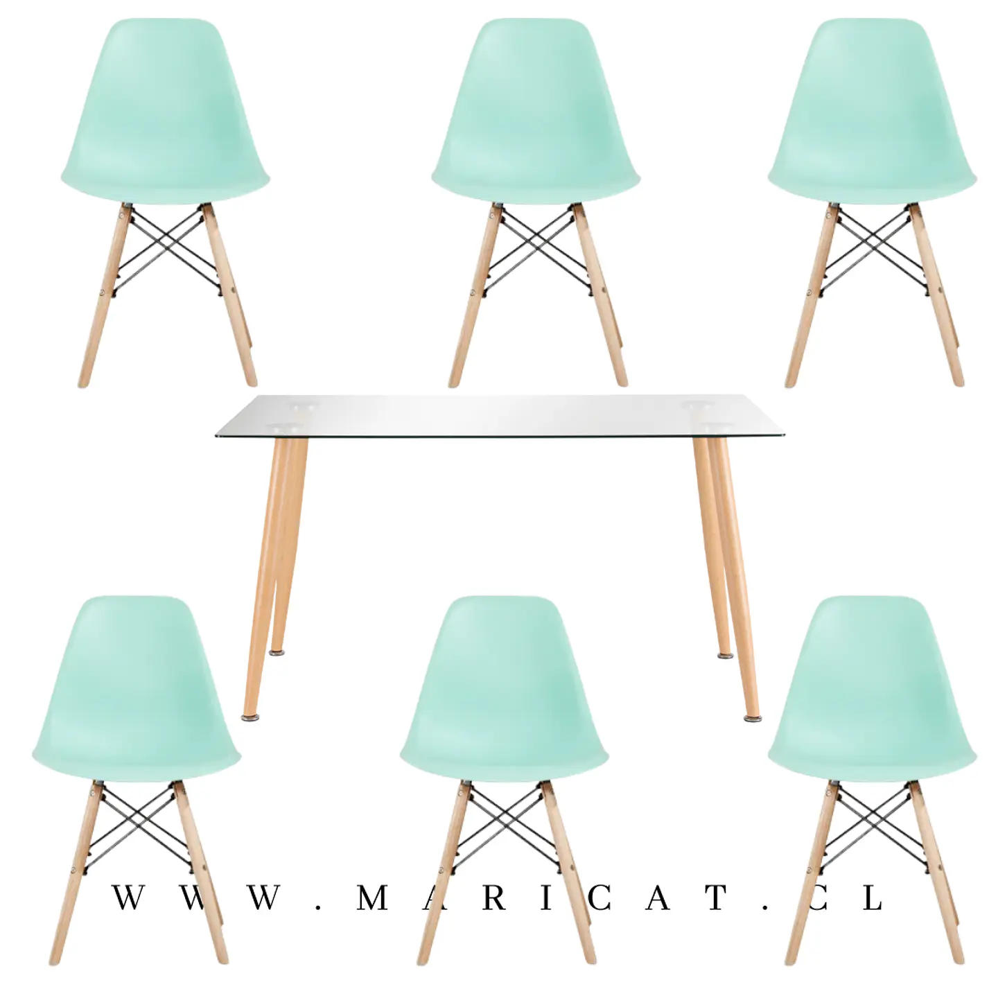 Comedor Rectangular Vidrio 6 Sillas Eames – Mesa 100cm 1