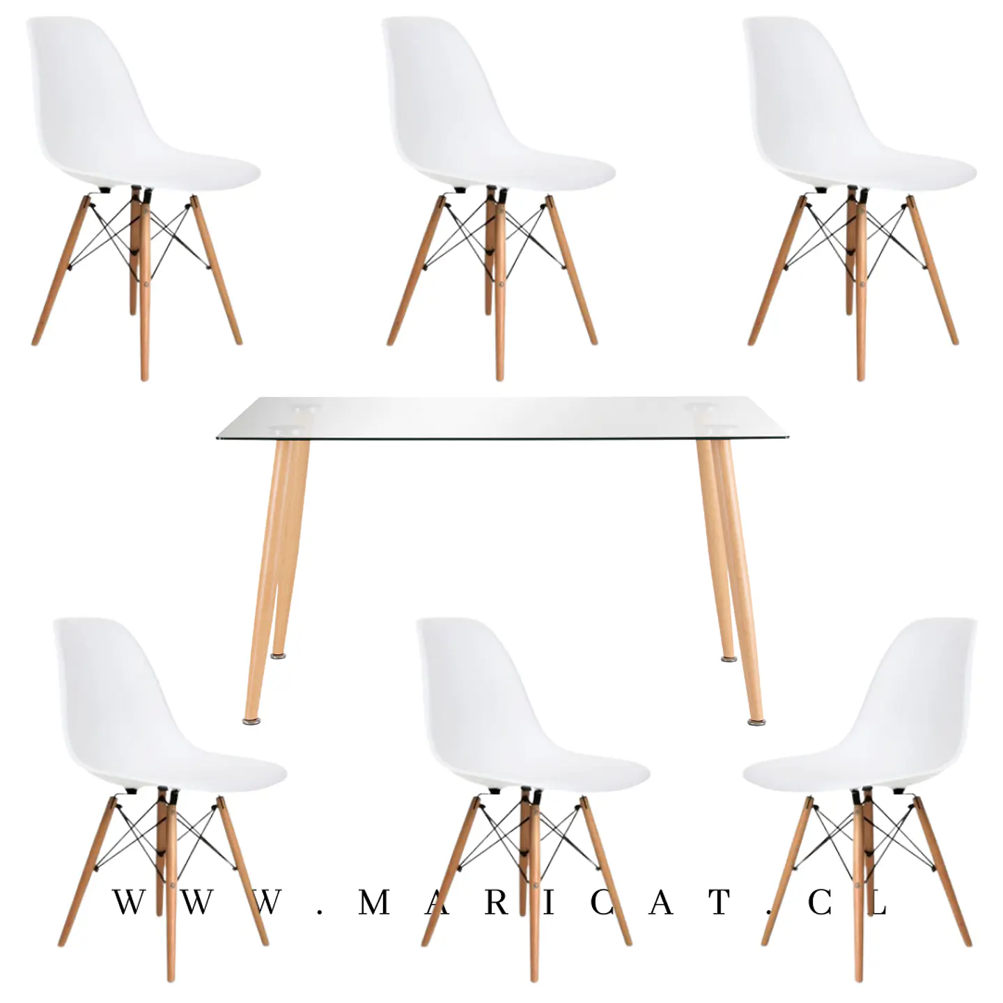 Comedor Rectangular Vidrio 6 Sillas Eames – Mesa 100cm 3