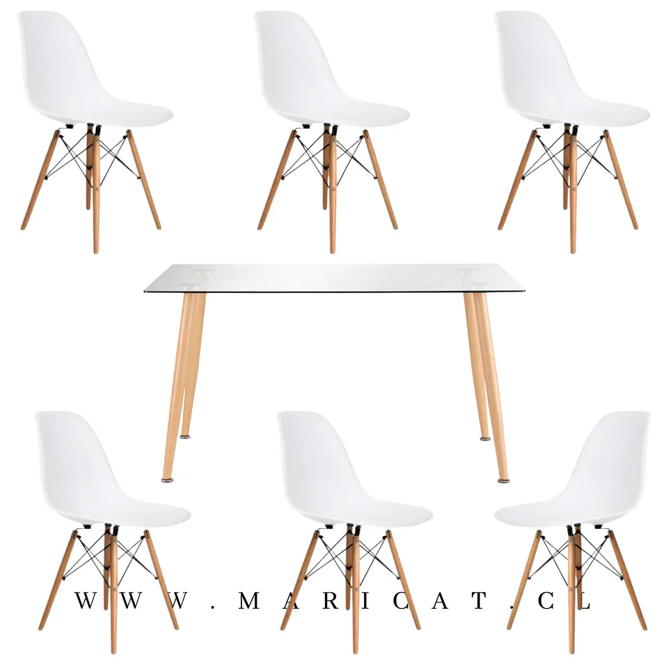 Comedor Rectangular Vidrio 6 Sillas Eames – Mesa 100cm 3