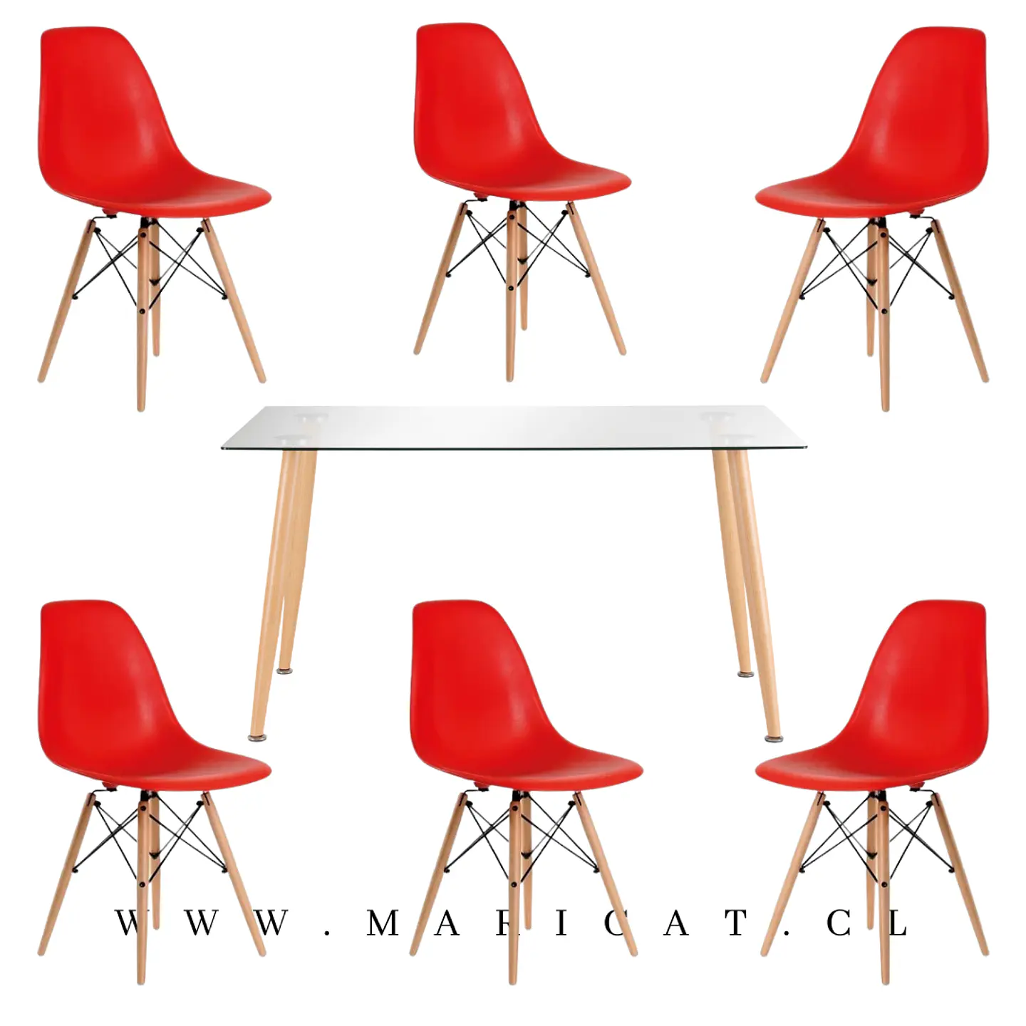 Comedor Rectangular Vidrio 6 Sillas Eames – Mesa 100cm 4